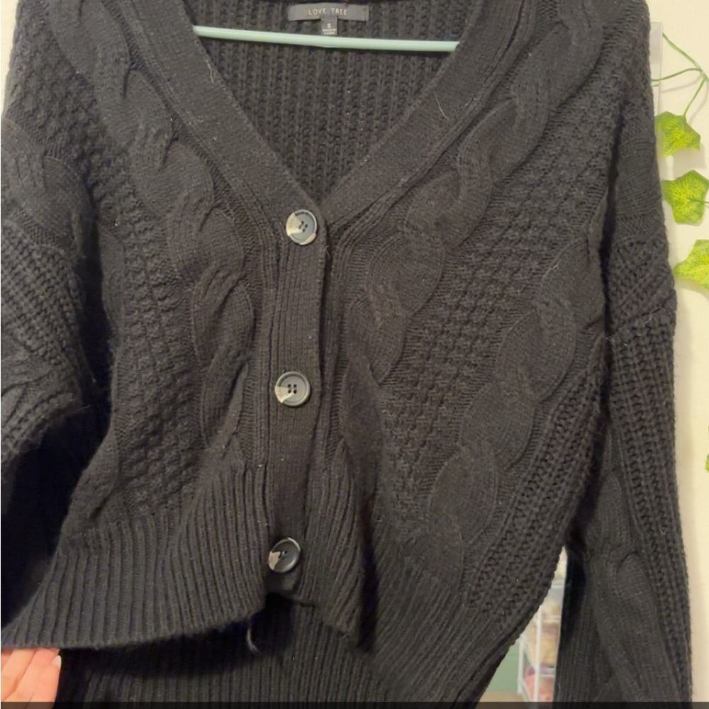 Black Cable Knit Cardigan Sweater